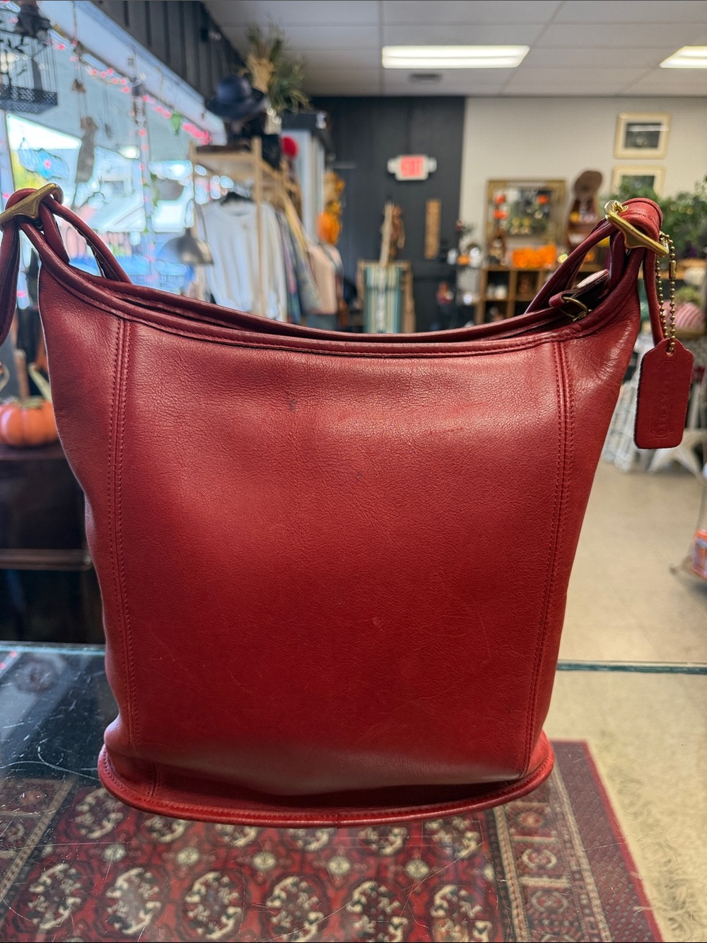 Vintage 1990’s Coach Red Leather Slim Duffle Sac